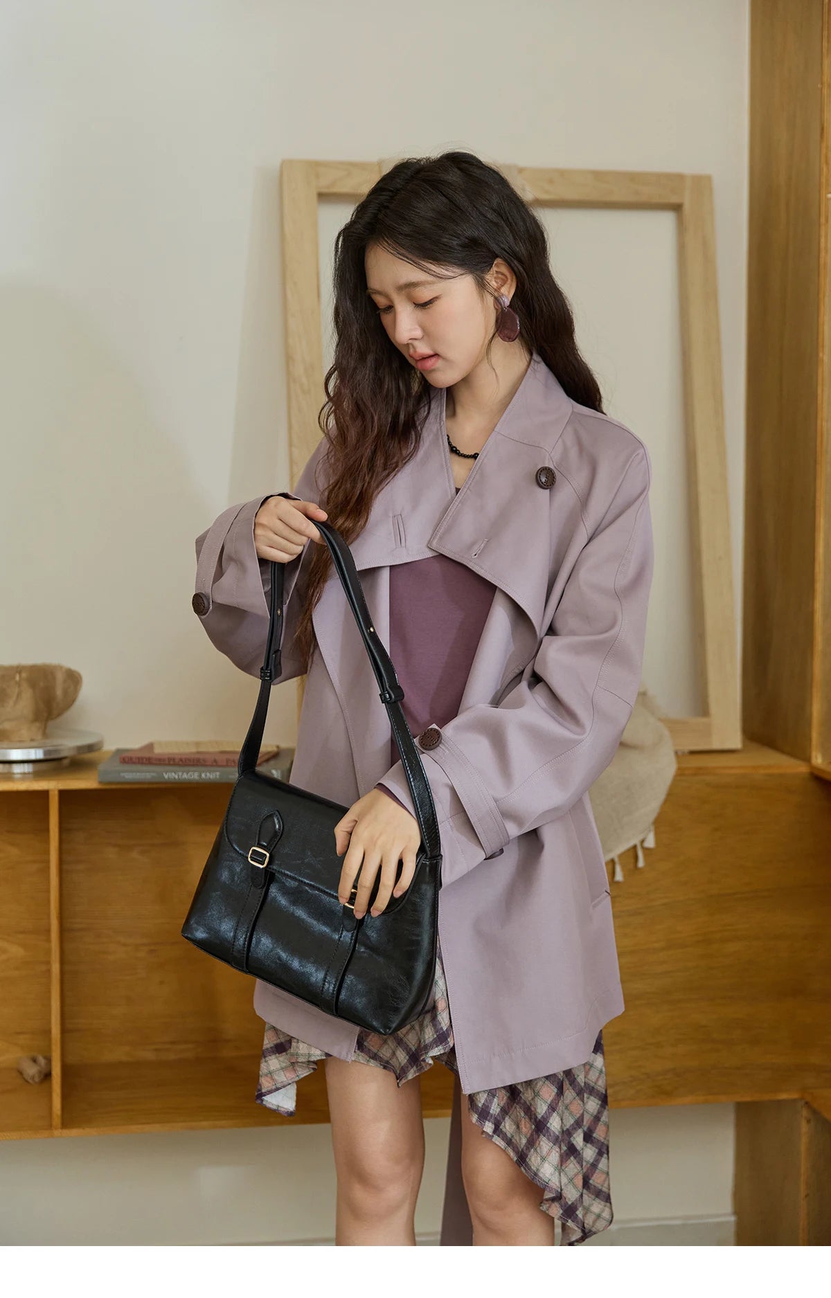 Mishow Stand Up Collar Medium Long Trench MXE44W0813