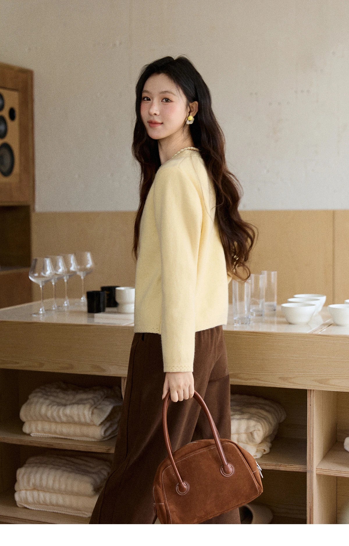 MISHOW Women's Cardigan 2025 Slim Fit Hollow Out Round Neck Rainbow Button Sweater French Style Solid Warm Knitwear MXE90Z2796