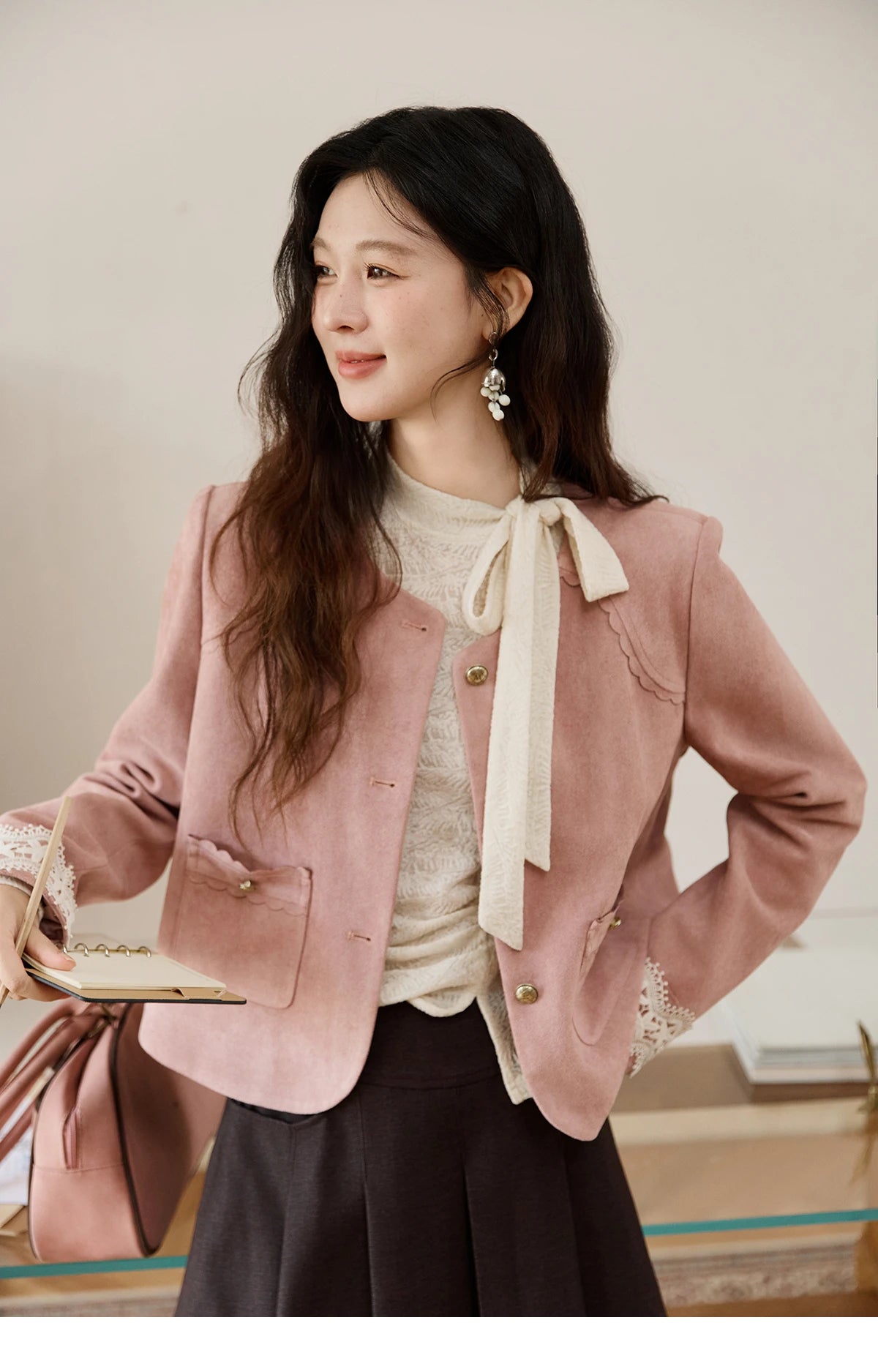 MISHOW Lace Base Tops for Women Autumn 2025 Retro Stand Neck Lace Up Bow Thin Sweater Apricot Waist Knitted Inner Top MXE45Z1382