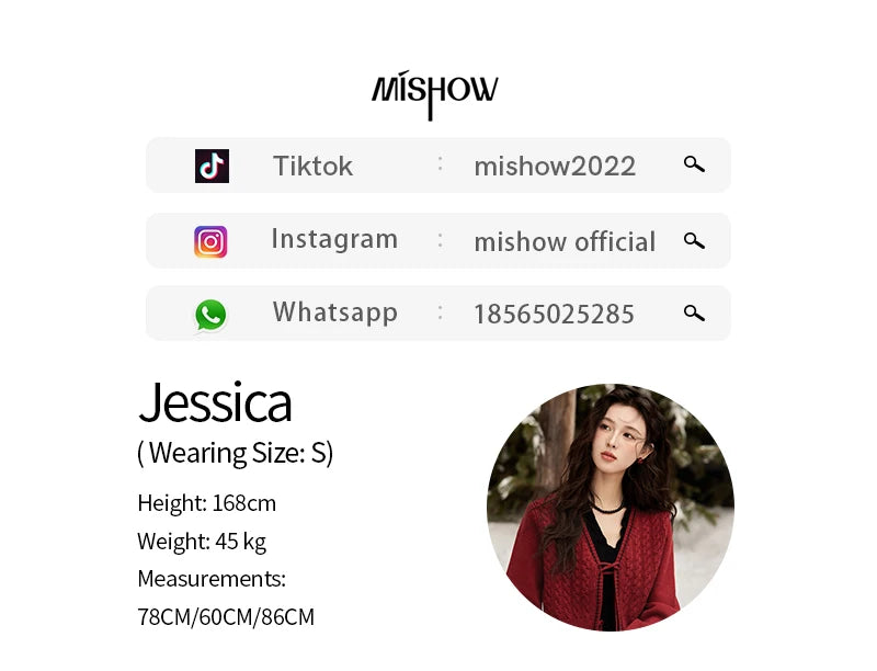 MISHOW Red Knitted Cardigan V-Neck Midi Dresses Separately A-LINE Temperament Grace Dress Flower Lace-up Warm Coat MXD58L2085