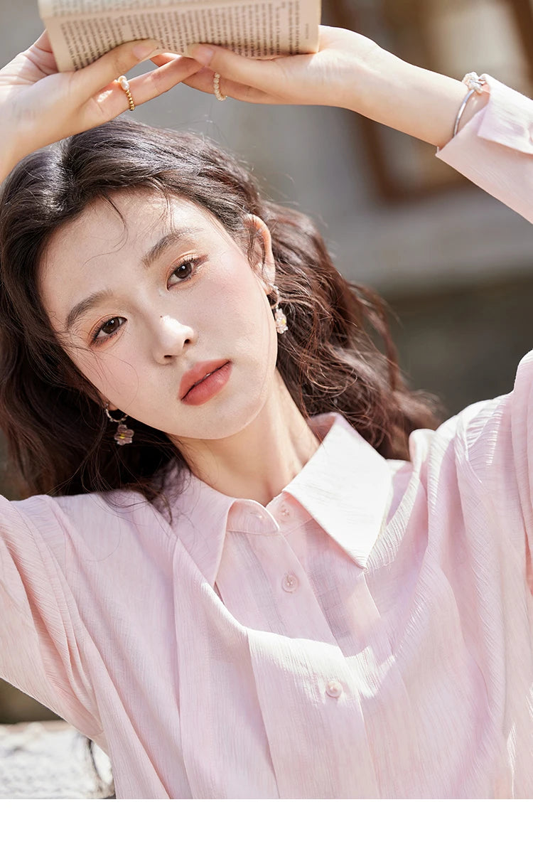 MISHOW Solid Loose Fit Shirt Dropped Shoulder Turn-Down Collar MXE13C0405