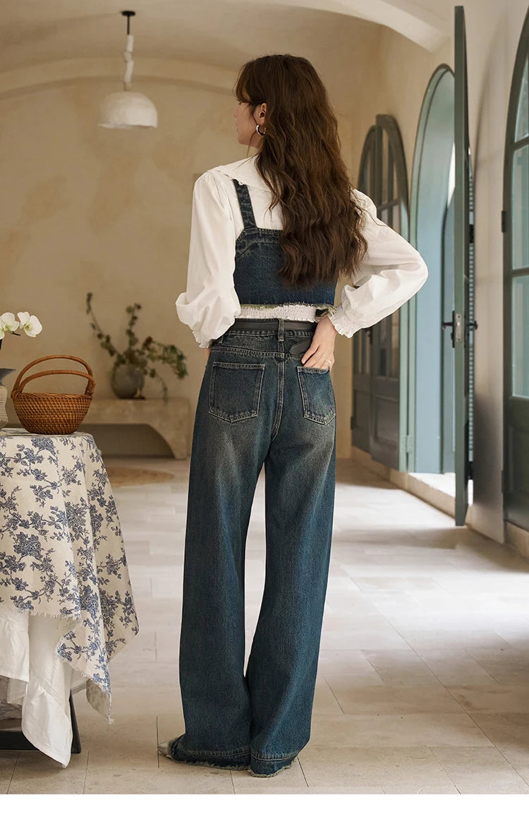 MISHOW American Retro Wide Leg Jeans Spring High Waist Slim Cotton Elastic Denim Straight Trouser Hem Tassels Pants MXD12K0538