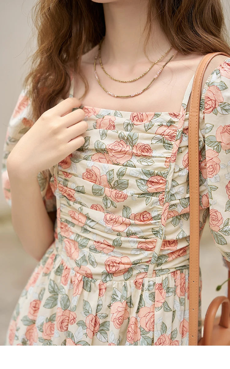 Mishow 100% Cotton Floral Puff Sleeve Dress MXC33L1397