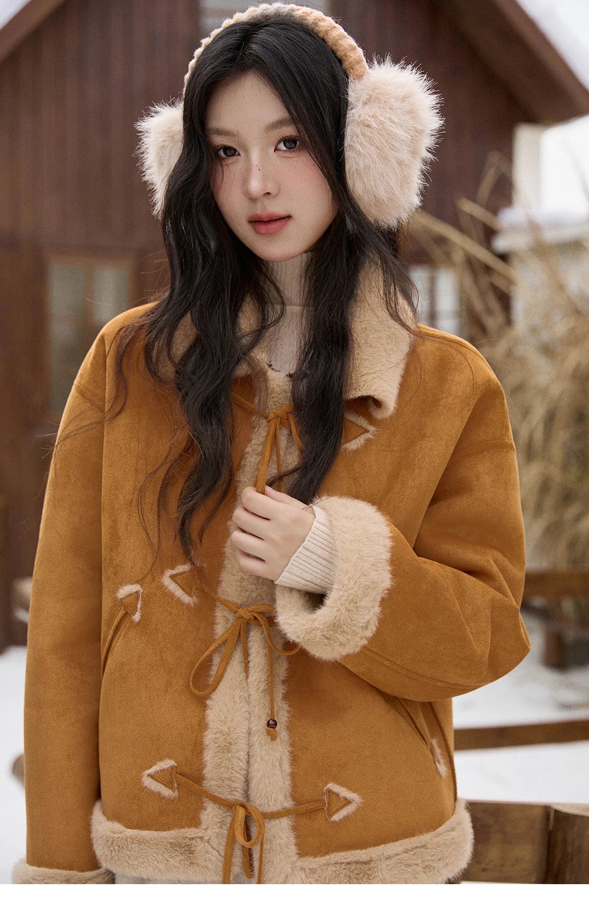 MISHOW Suede Imitation Mink Fur Coat Women Winter 2025 Retro Thick Plush Lace Up Coat Warm Lapel Jackets Office Lady MXE90W0921