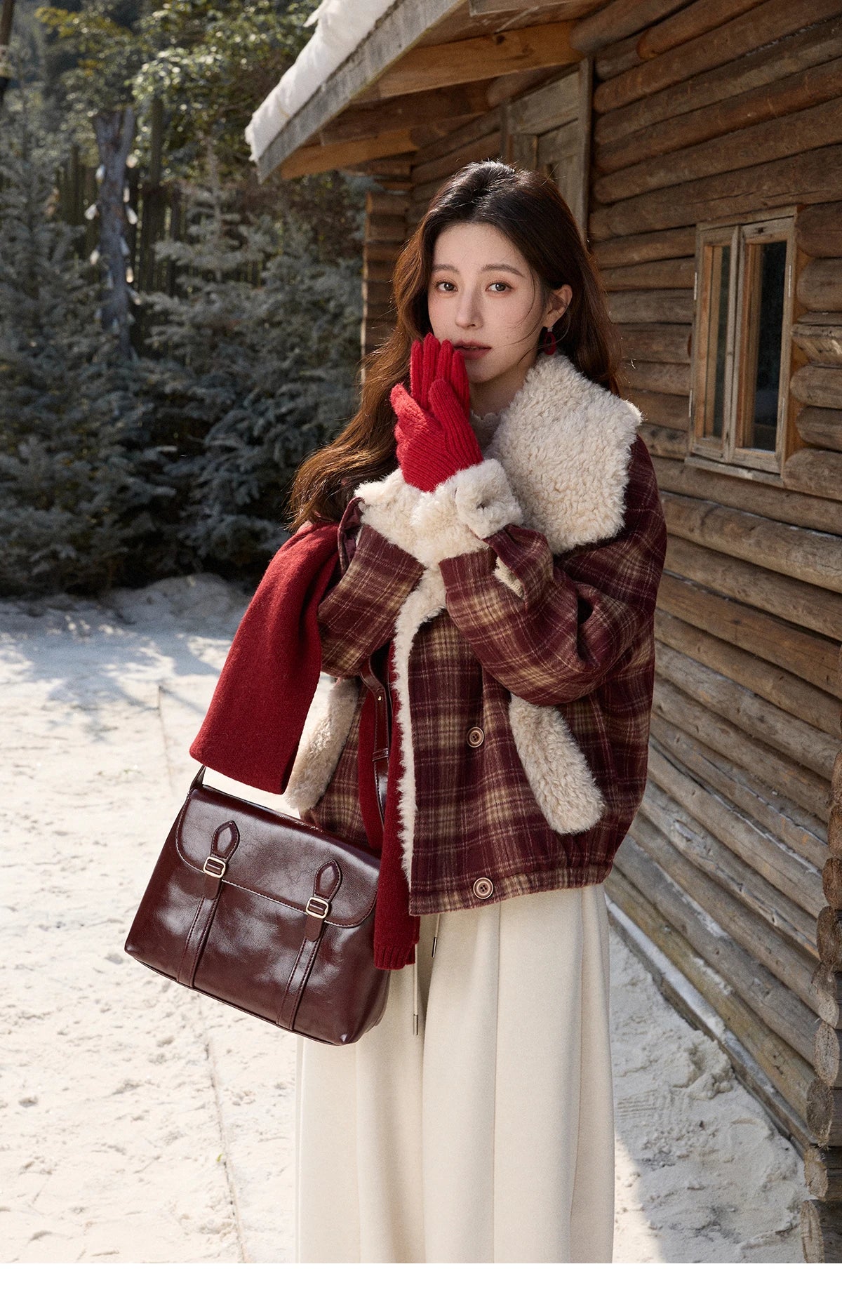 MISHOW Christmas Women's Retro Plaid Jacket 2025 Winter Large Lapel Tops Thickened Cotton-Padded Warm Short Coat MXE87W1004