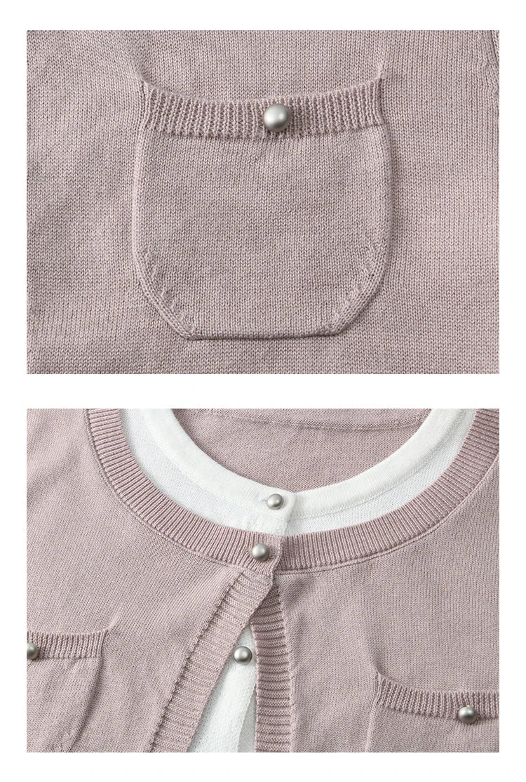 MISHOW Wool Knitted Cardigan Fake Two-piece Contrasting 2025 Spring Women Slim Fit Top O Neck Patch Pocket Sweaters MXE12Z1144