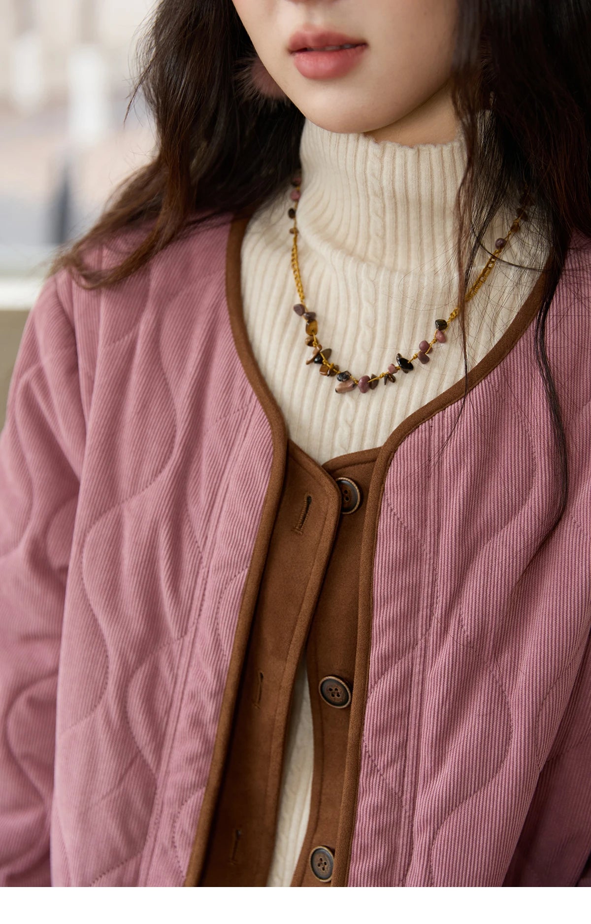 MISHOW Pink Purple Corduroy Jacket Women 2025 Winter Retro Gourd Pattern Pleated Cotton Splicing Suede Jacket Top MXE88W0882