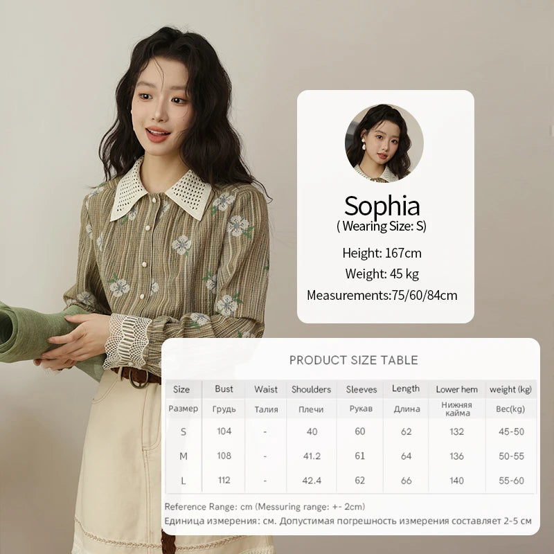 MISHOW Embroidered Shirt for Women Autumn 2025 Hollowed Out Woven Lapel Tops Lace Cuffs Vintage Long Sleeved Shirt MXE44C2393