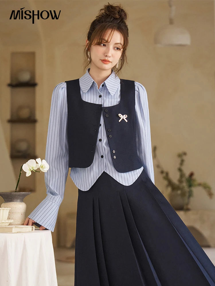 MISHOW French Vest Coat 2024 Spring Bow Square Neck Temperament Sleeveless Short Single Breasted Tank Top Outerwear MXD12W0294