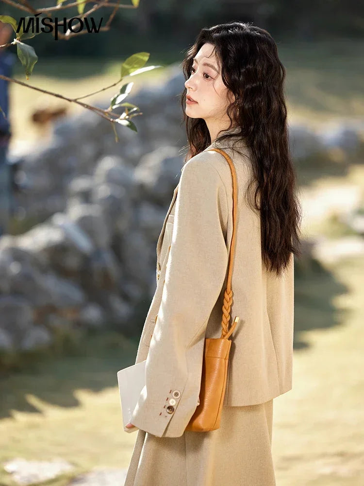 MISHOW Skirt Jacket For Women Separately 2025 Spring New Casual Vintage Blazer Jacket Pleated Skirt Fashion Blazer MXE11W0712