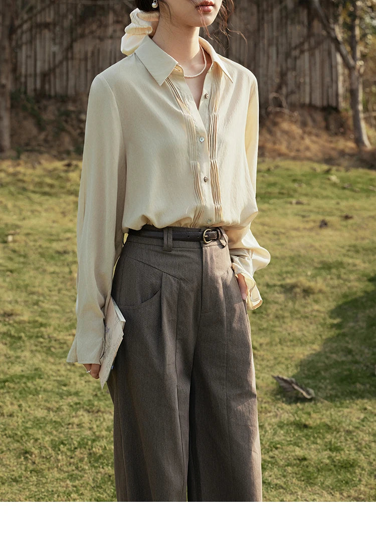 MISHOW Wave Striped Single Breasted Shirt for Women Spring 2025 Shell Buttons Solid Shirts Loose Commuter Outerwear MXE16C0422