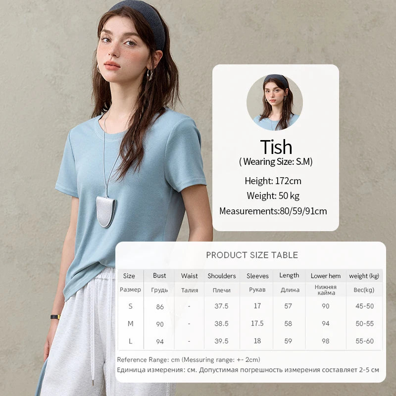 MISHOW Casual Summer T-shirts Women Short Sleeve Round Neck Solid Straight Shoulder Shirt Female Fashion Slimming New MXE31T0532