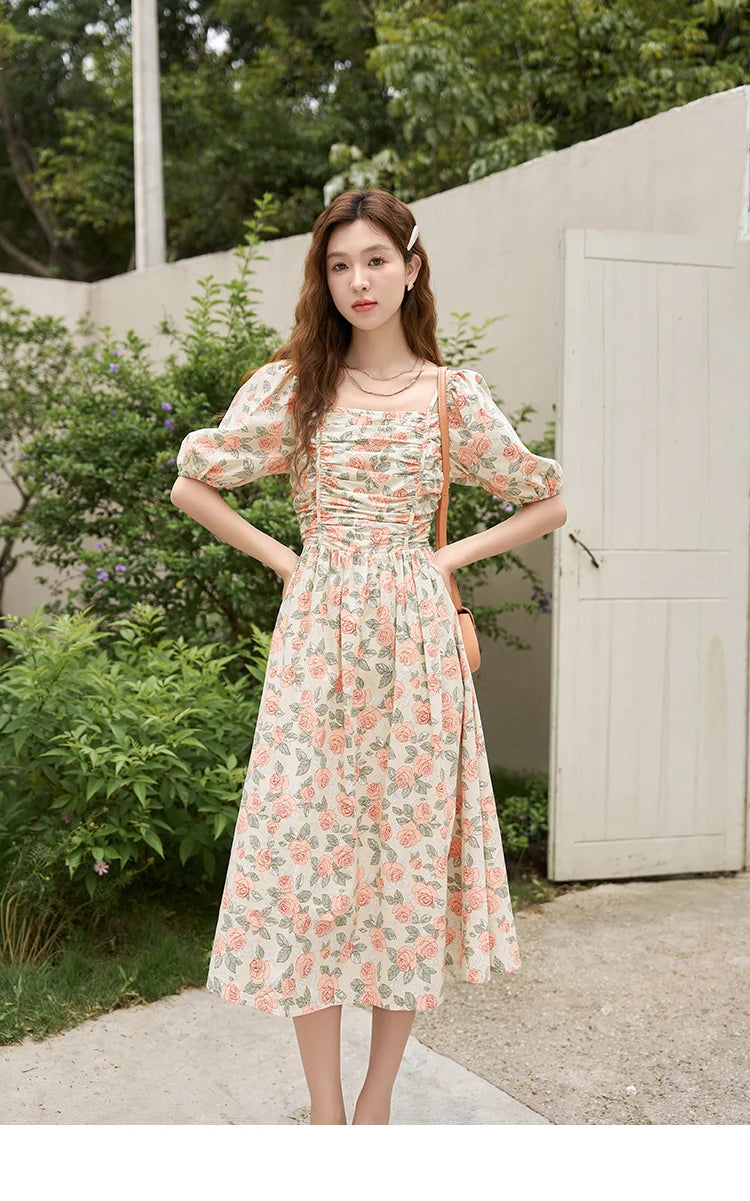 Mishow 100% Cotton Floral Puff Sleeve Dress MXC33L1397
