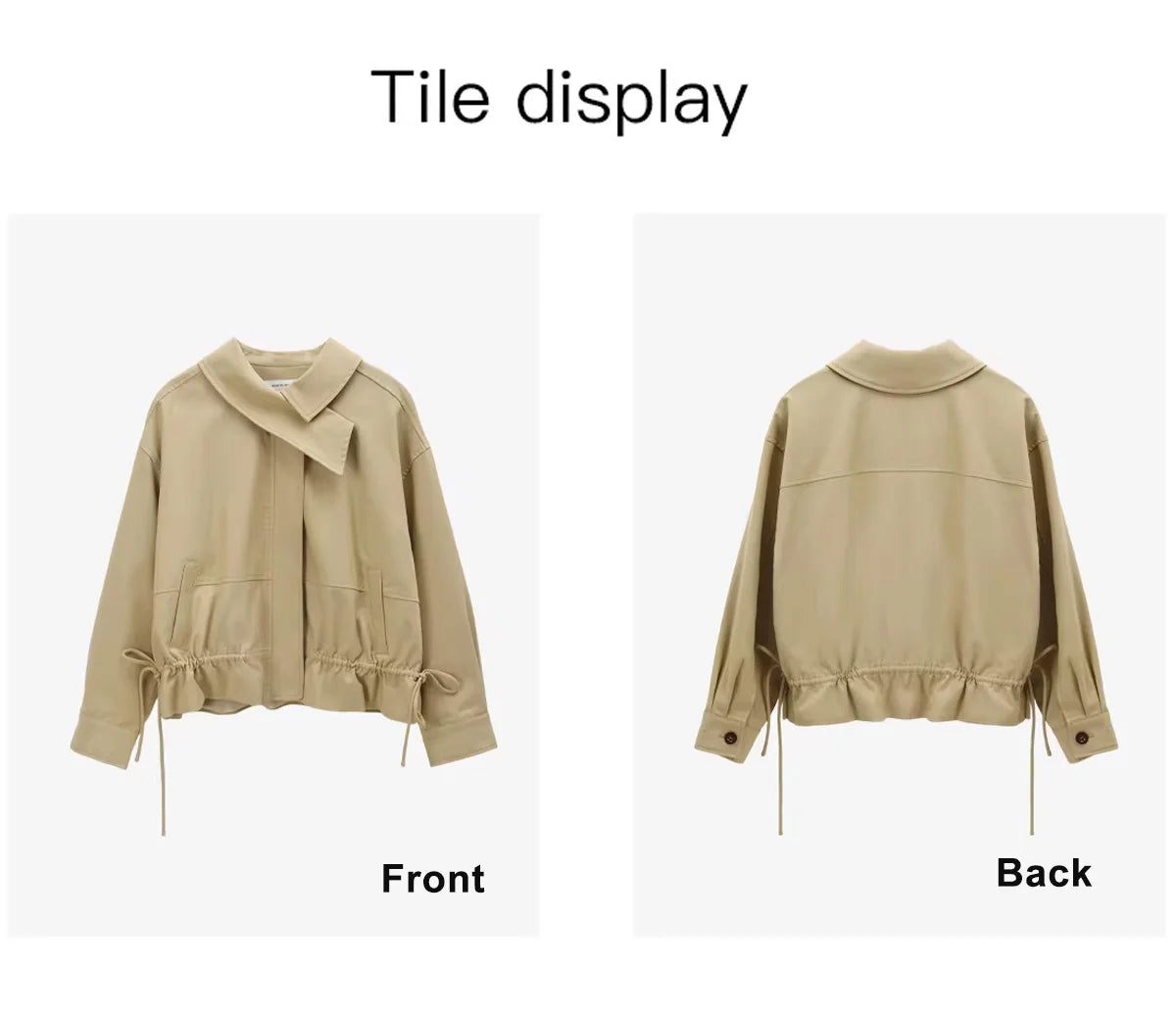 MISHOW Women's Khaki Cropped Jacket 2026 Spring Asymmetrical Collar Drawstring Waist Short Jackets Casual Loose Coat MXF11W1029