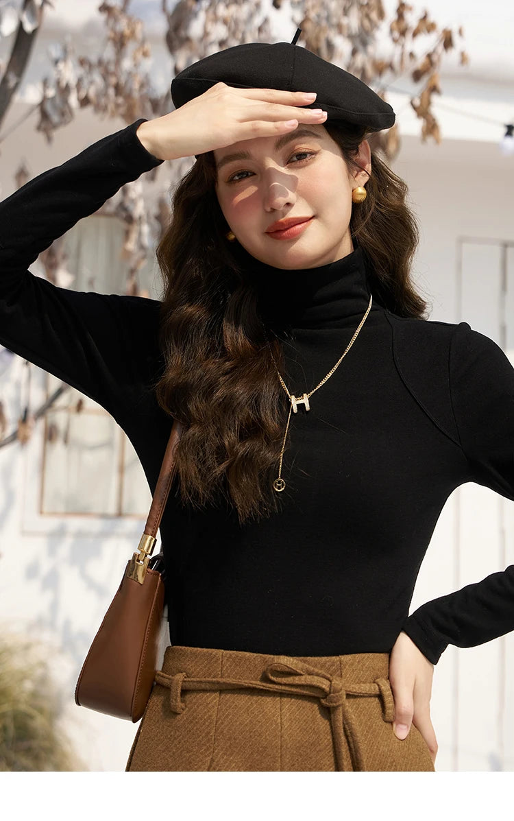 MISHOW Mock Neck Bottoming Shirt Long Sleeve Inner Tops for Women 2023 Autumn Winter New Fashion Warm Slim T-shirt MXC58Z0290