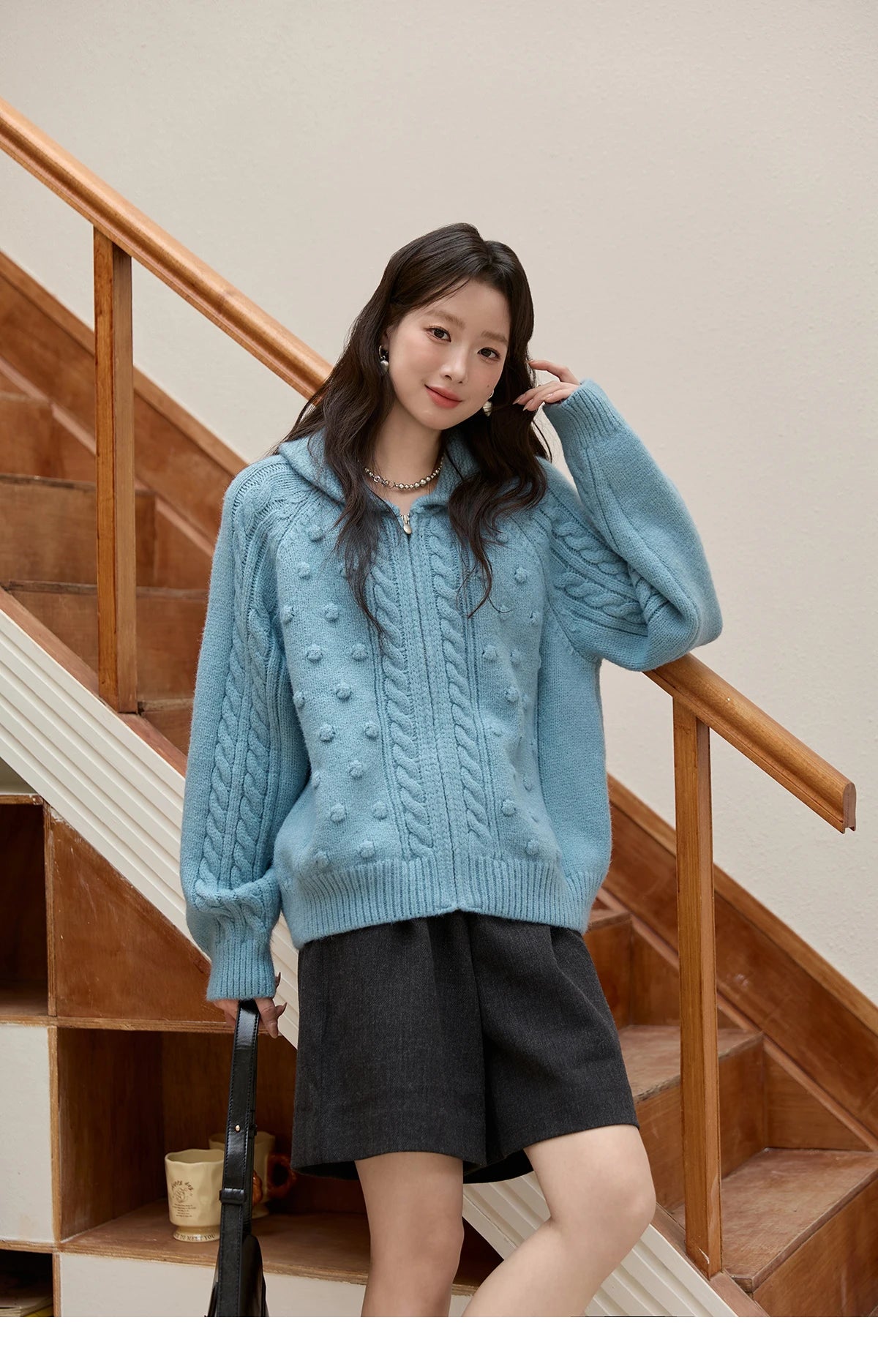 MISHOW Zipper Knit Cardigan Women 2025 Winter Yellow Turn-down Collar Loose Thick Sweater Luxury Comfort Casual Top MXE49Z2619