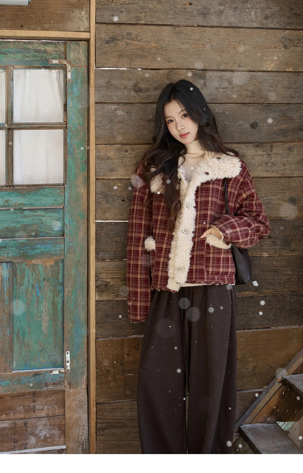 MISHOW Christmas Women's Reversible Retro Red Plaid Lamb Wool Coat 2025 Winter Loose Warm Fur-Lined Lapel Outerwear MXE93W1009