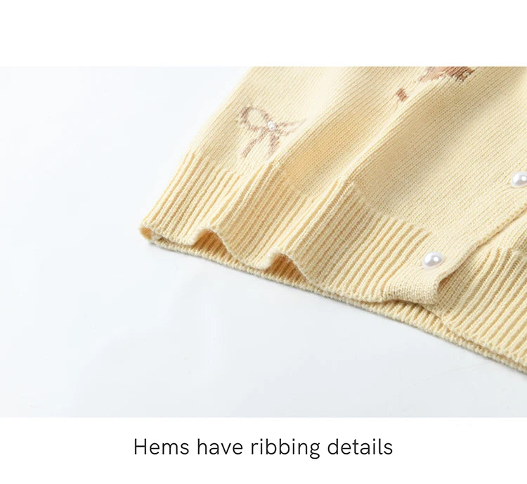 MISHOW Dog Bow Jacquard Knitted Sweater 2025 Spring Yellow Single Row Pearl Button Top Round Neck Elegant Sweaters MXE13Z1197