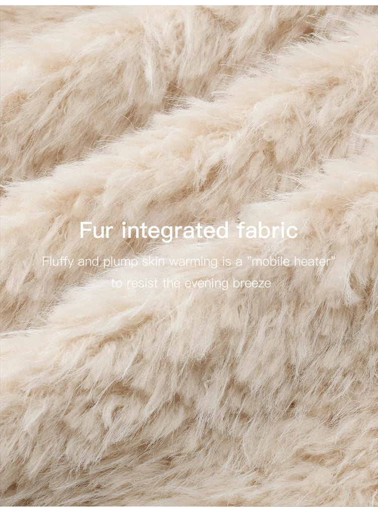 MISHOW Winter Jacket Women 2025 Fashion Beige Knitted Hooded Plush Coat Casual Commute Warm Windproof Short Coat MXE86W0908