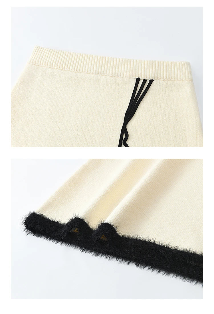 MISHOW French Skirt Sets Embroidery Spliced Contrast Color Two Piece Sets Women High Waist Midi Skirt Knitted Tops MXD57T0463