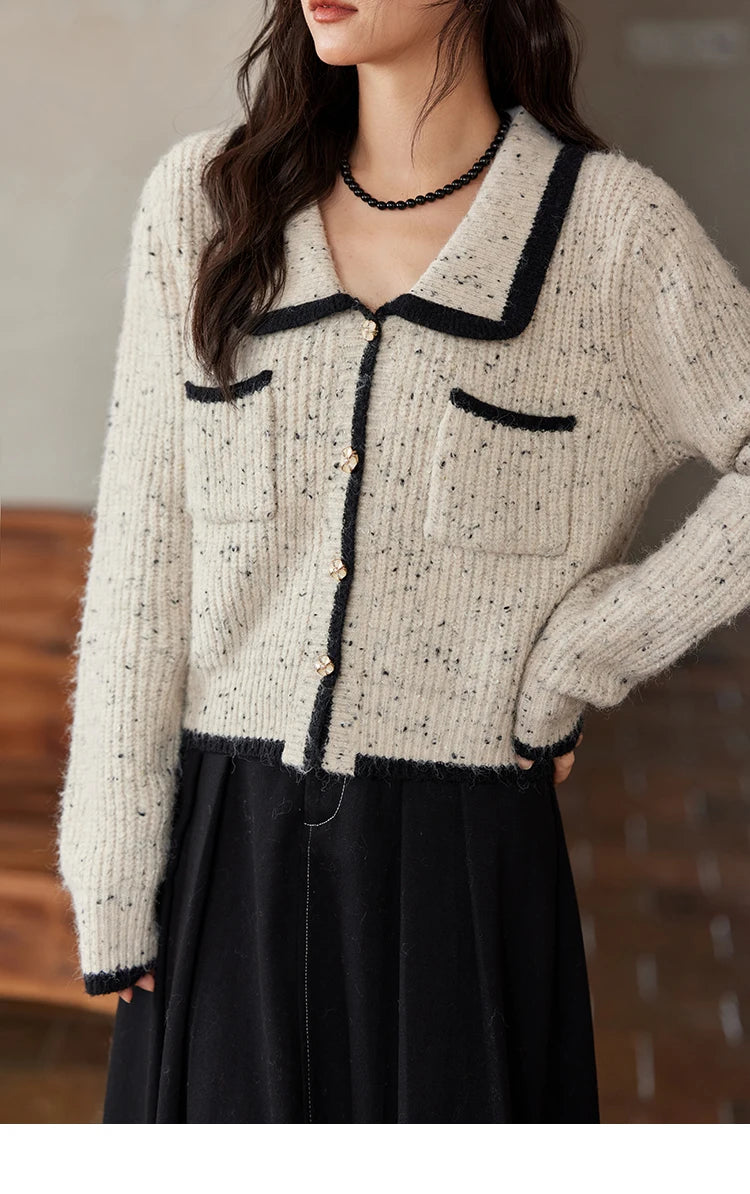 MISHOW Knitted Cardigan Color Clash Sweater Winter New Pockets Design Sweet Romantic Tops Versatile Coat Office Lady MXD55Z1054