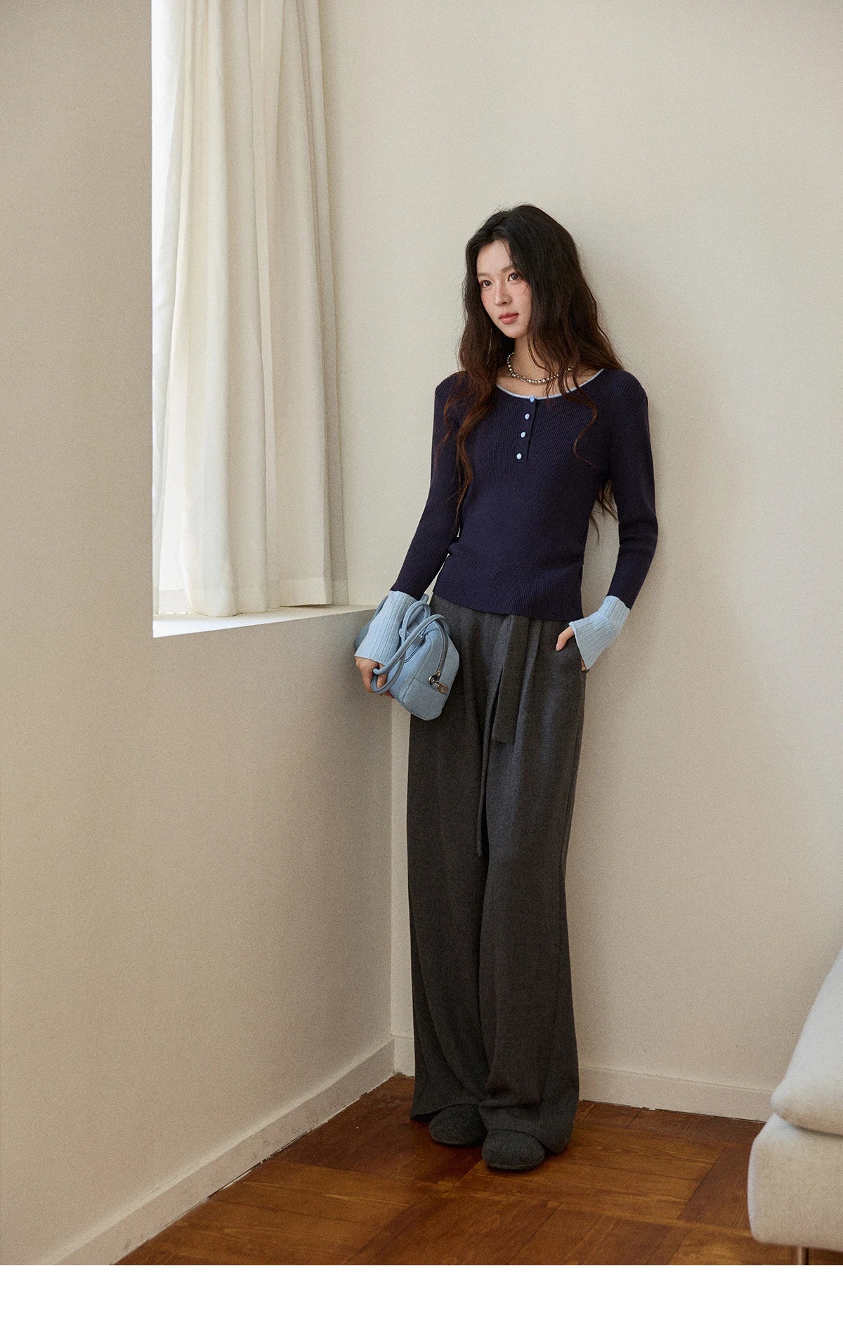 MISHOW Long Sleeves Sweater Women 2025 Winter New Retro Contrast Color Crew Neck Knit Top Comfortable Slim Sweater MXE89Z2639