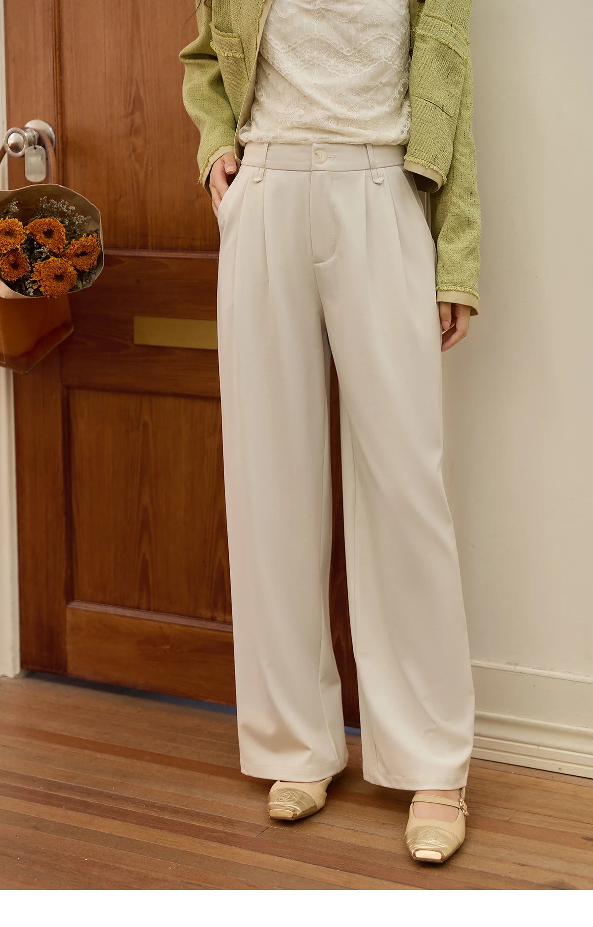 MISHOW Apricot Gray Wide Leg Pants for Women Autumn 2025 Korean High Waist Trousers Slim Versatile Pants Office Lady MXE41K1013