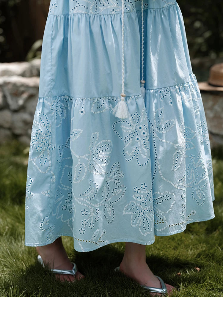 MISHOW Woman 2 Pieces Set 2025 Summer Ladies Fashion Strap V-neck Top Embroidery Flower Hollow Out Drawstring Skirt MXE34T0624