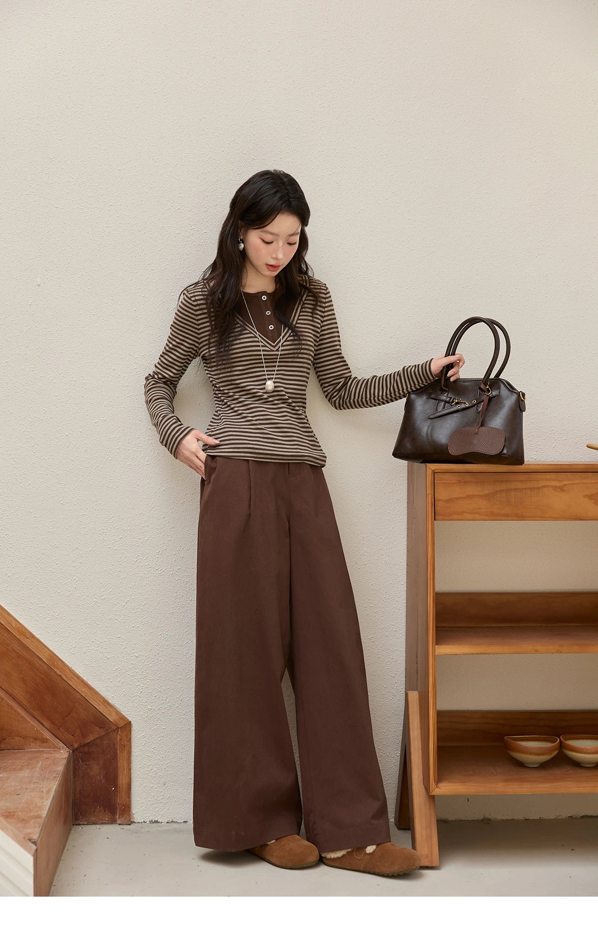 MISHOW Brown Wide-leg Pants for Women 2025 Autumn Winter New Retro High Waist Drape Trousers Commute Casual Pants MXE51K1094