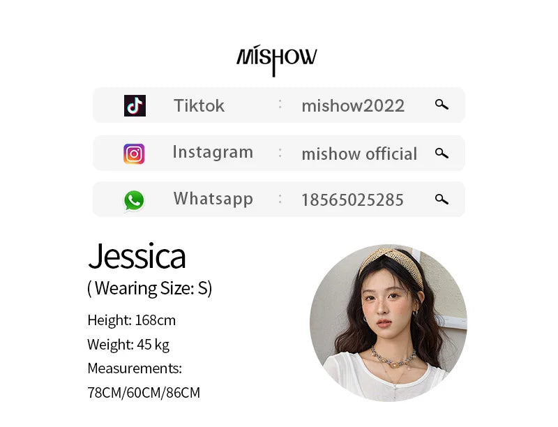 MISHOW White Fake Two Piece Bead Embroidered T-shirt for Women 2025 100 Cotton Tees Round Neck Knitted Breathable Top MXE35T0566