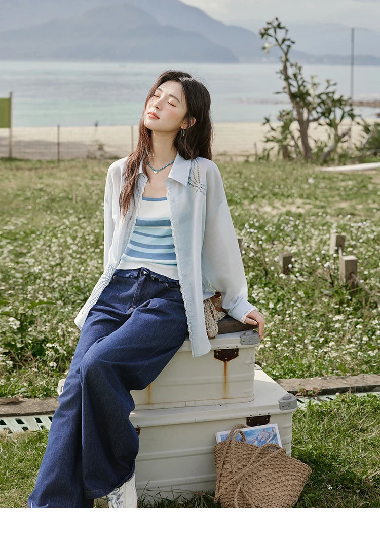 MISHOW Blue Striped Camisole Summer Women New 2025 Square Collar Loose Office Lady Tops Female Fashion Design Sense MXE31Z1221