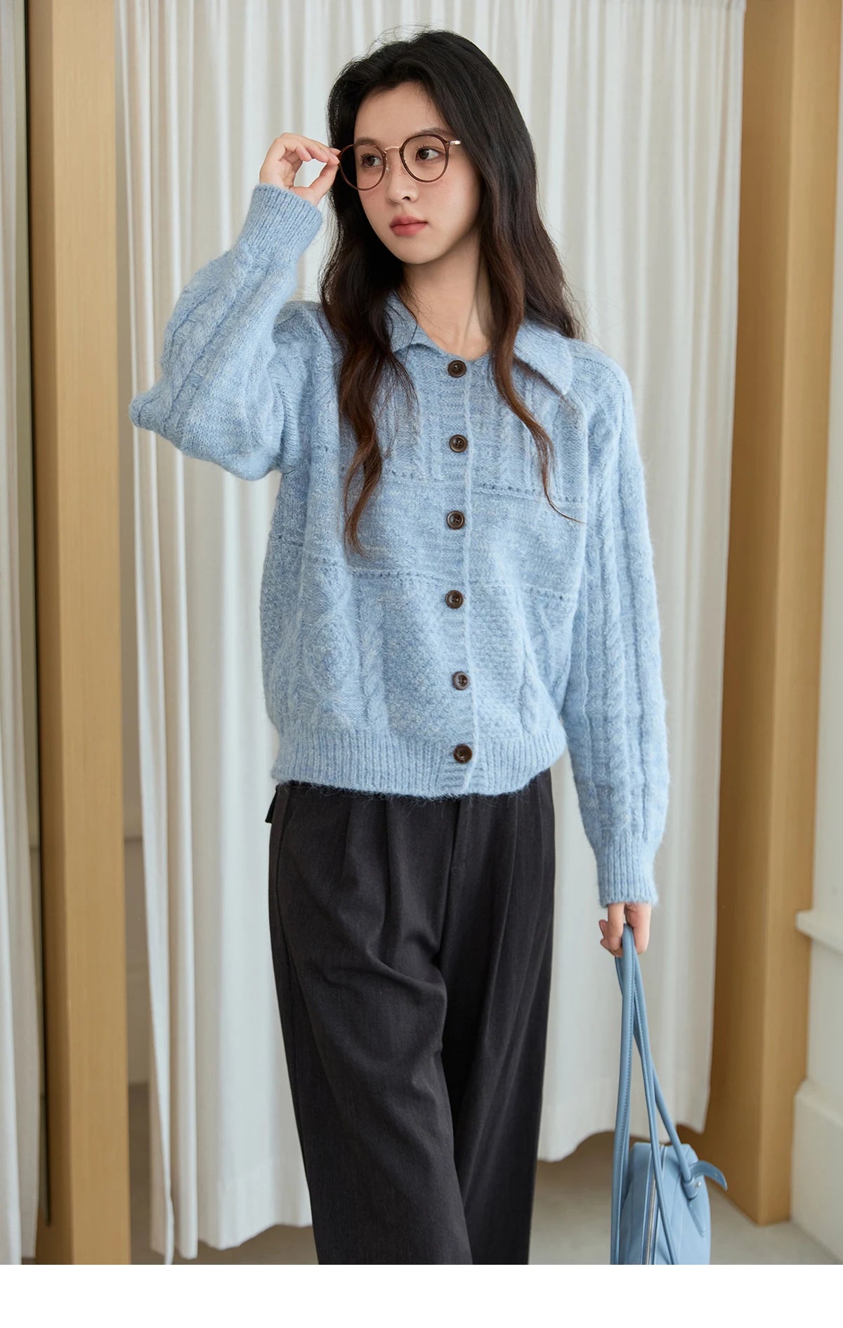 MISHOW Knitted Cardigan Women 2025 Autumn Winter Simple Turn-down Collar Loose Comfortable Single-breasted Sweater MXE48Z2611