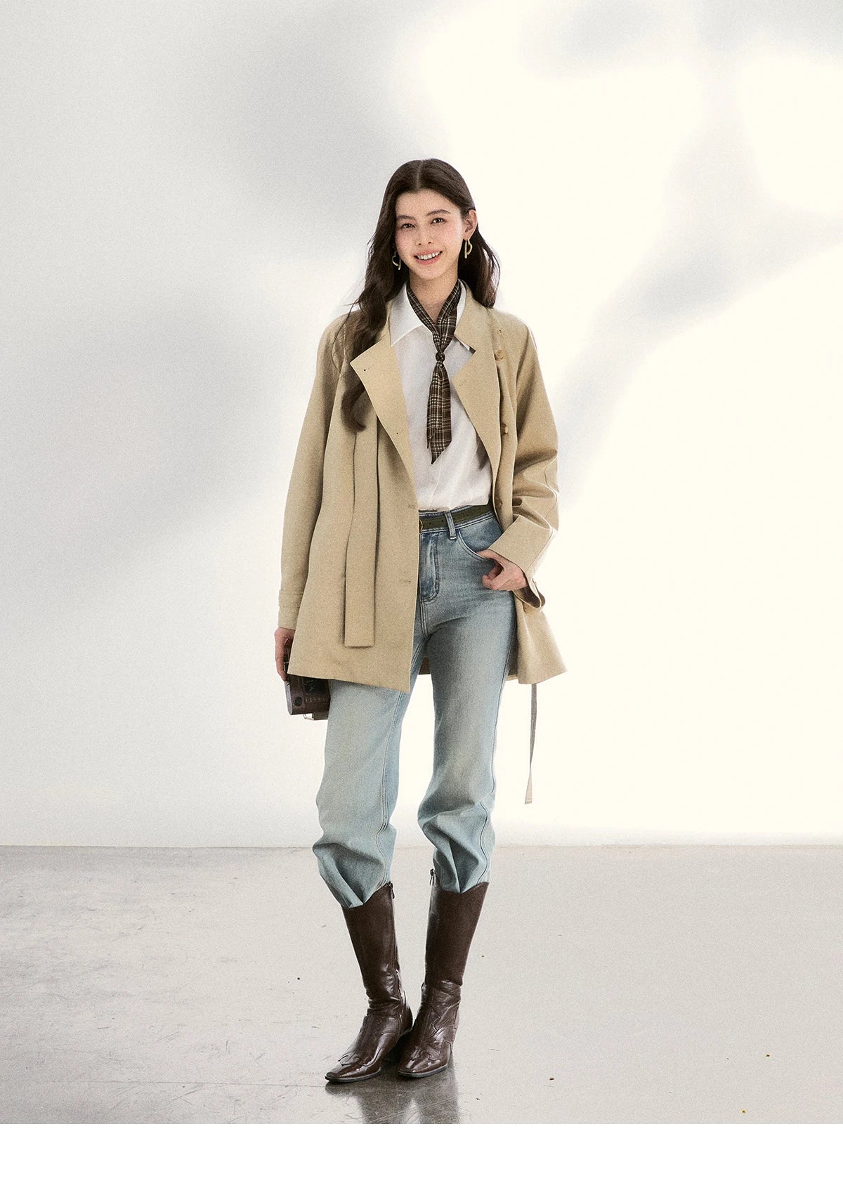 MISHOW Women's Double-Breasted Trench Coat 2026 Spring Belted Lapel Trench Long Sleeve Casual Mid-Length Outerwear MXF11W1031