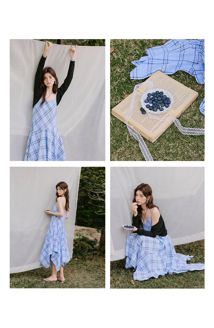 MISHOW Holiday Women's Summer Camisole Dresses 2025 Sleeveless Blue Palid Slim A-line Dress Female New Fashion Thin MXE33L2260