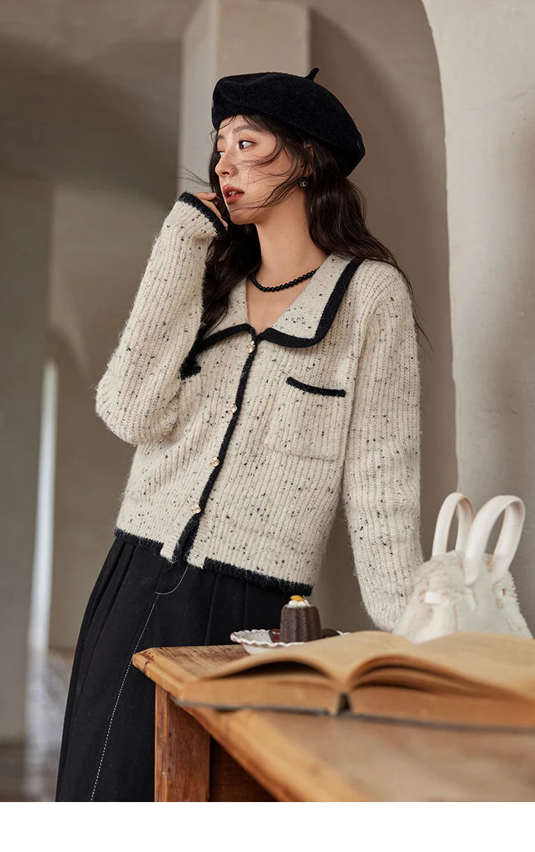 MISHOW Knitted Cardigan Color Clash Sweater Winter New Pockets Design Sweet Romantic Tops Versatile Coat Office Lady MXD55Z1054