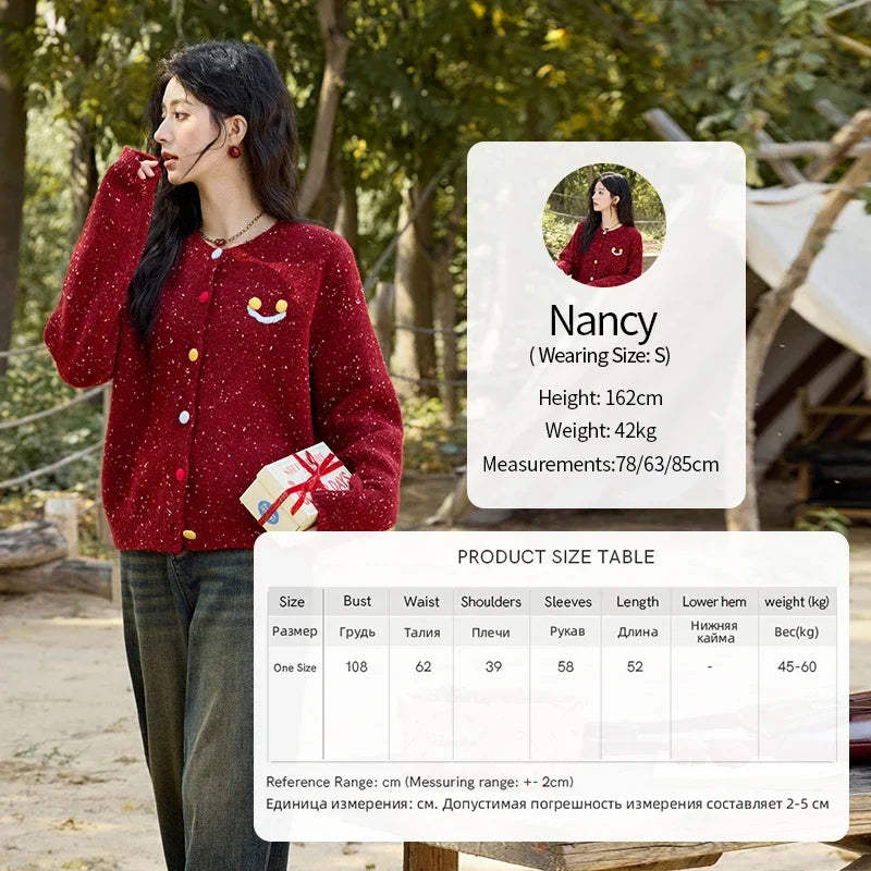 Mishow Smile Embroidery Contrast Color Wool Cardigan MXD35Z0988