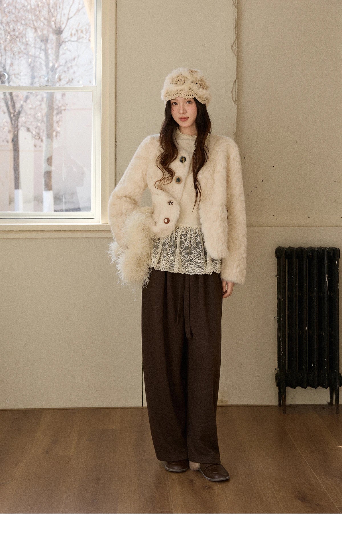 MISHOW Women's Winter Jacket 2025 Sweet Pink Faux Rabbit Fur Coat with Pockets Handcrafted Vintage Buttons Outerwear MXE87W0990