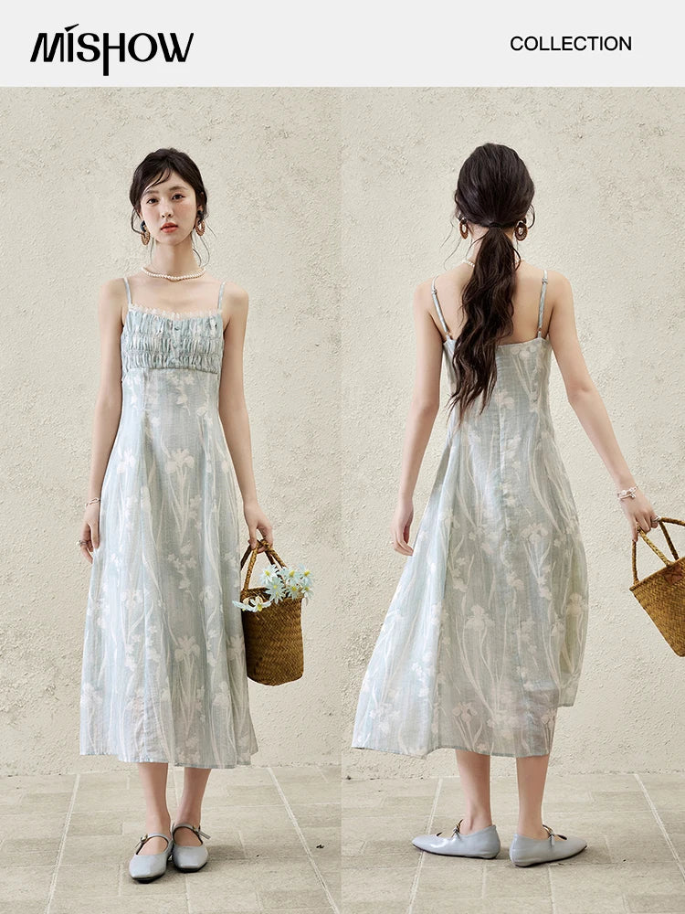 MISHOW Print Spring Summer Suspender Dress Women 2025 Square Collar Sleeveless Korean Dresses Lady New Fashion Slim MXE16L2127