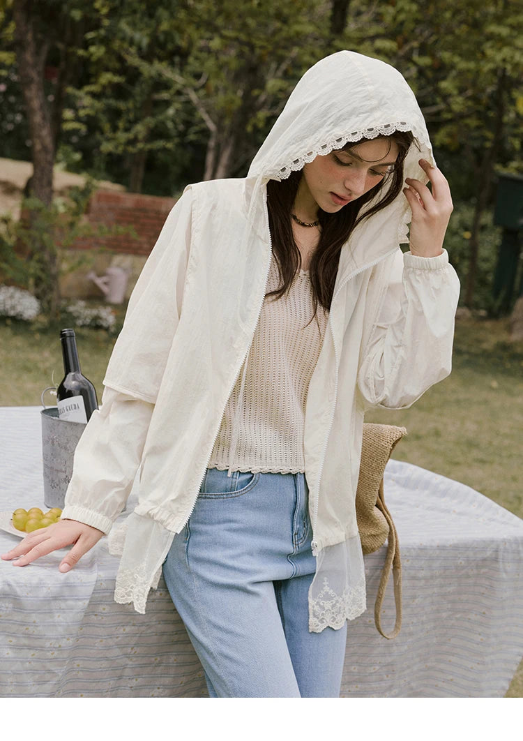 MISHOW Sunscreen Summer Coat Women New 2025 Long Sleeve Hooded Solid Lace Loose Cardigan Female Thin Breathable MXE33W0780
