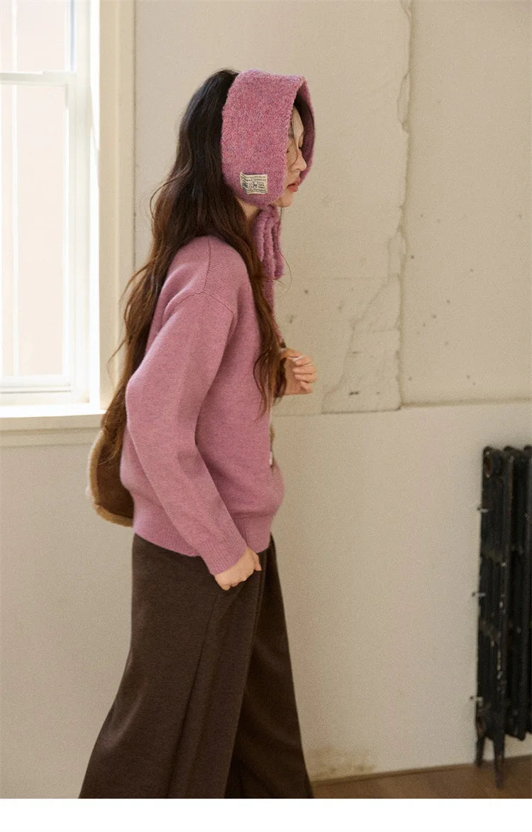 MISHOW Women's Jacquard Dog Thick Sweater Winter Purple Arctic Fleece Loose Soft Knitted Tops (Headband Not Included) MXE88Z2599