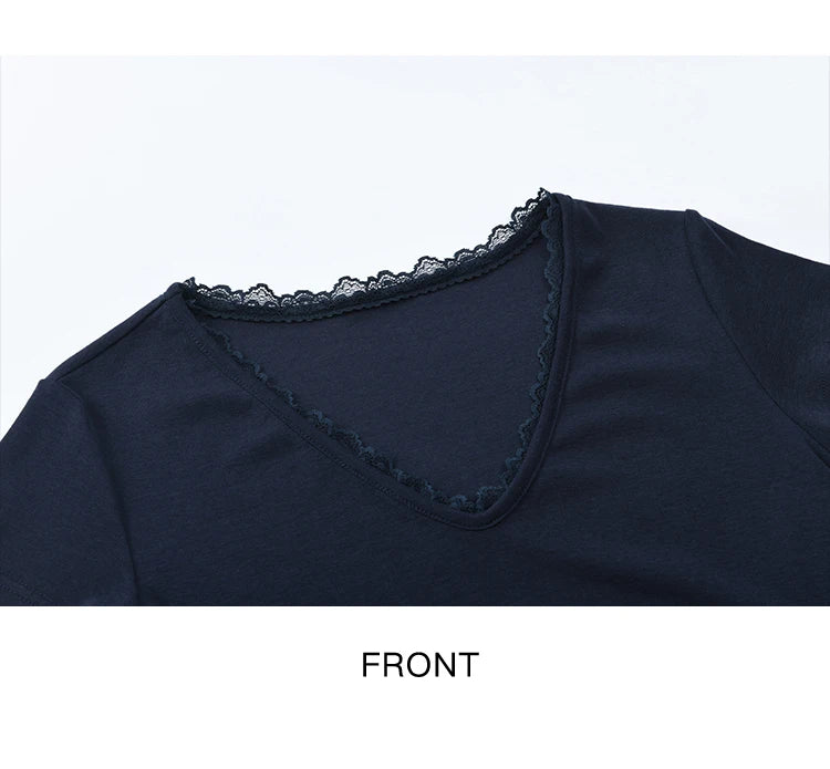 MISHOW Women's Short Sleeve T-shirt 2025 Summer Office Lady Fashion V-neck Spliced Lace Casual Tee Female Clothing MXE36T0644