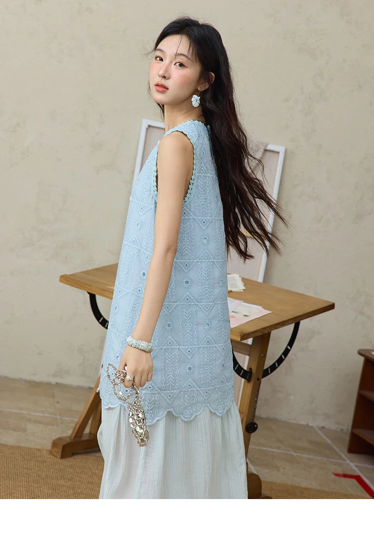 Mishow French Embroidery Fake Two-Piece Vest Dress MXE34L2311