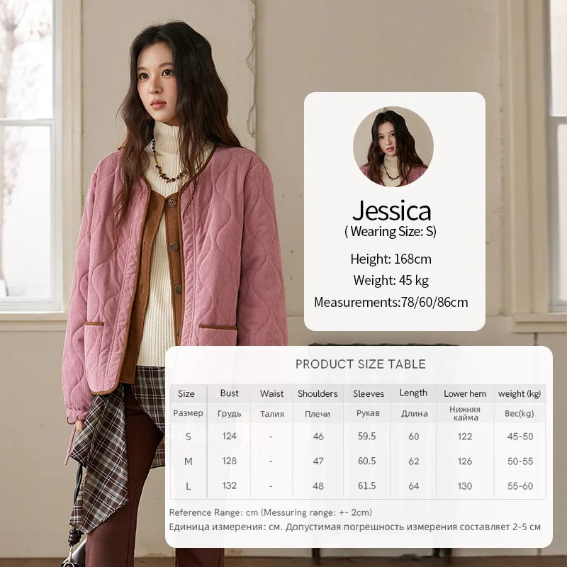 MISHOW Pink Purple Corduroy Jacket Women 2025 Winter Retro Gourd Pattern Pleated Cotton Splicing Suede Jacket Top MXE88W0882