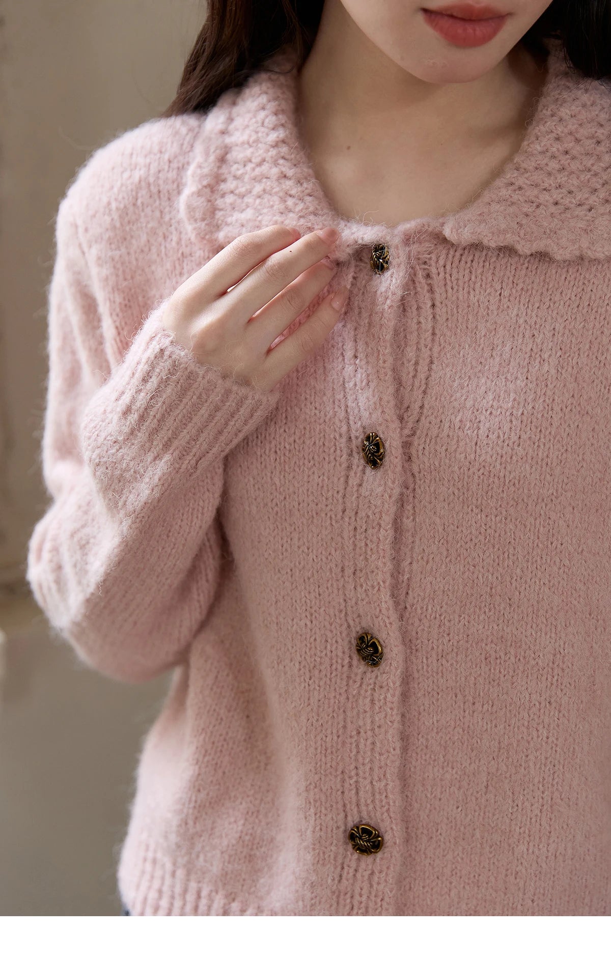 MISHOW Pink French Cardigan Women 2025 Autumn Winter New Sweet Turn-down Collar Single-breasted Loose Knit Sweater MXE48Z2569