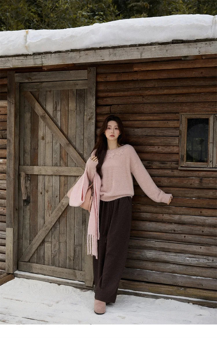 MISHOW Long Sleeve Sweaters 2025 Winter Elegant Loose Handmade Crochet Bowknot Sweater Women's Casual Knitted Top MXE87Z2679