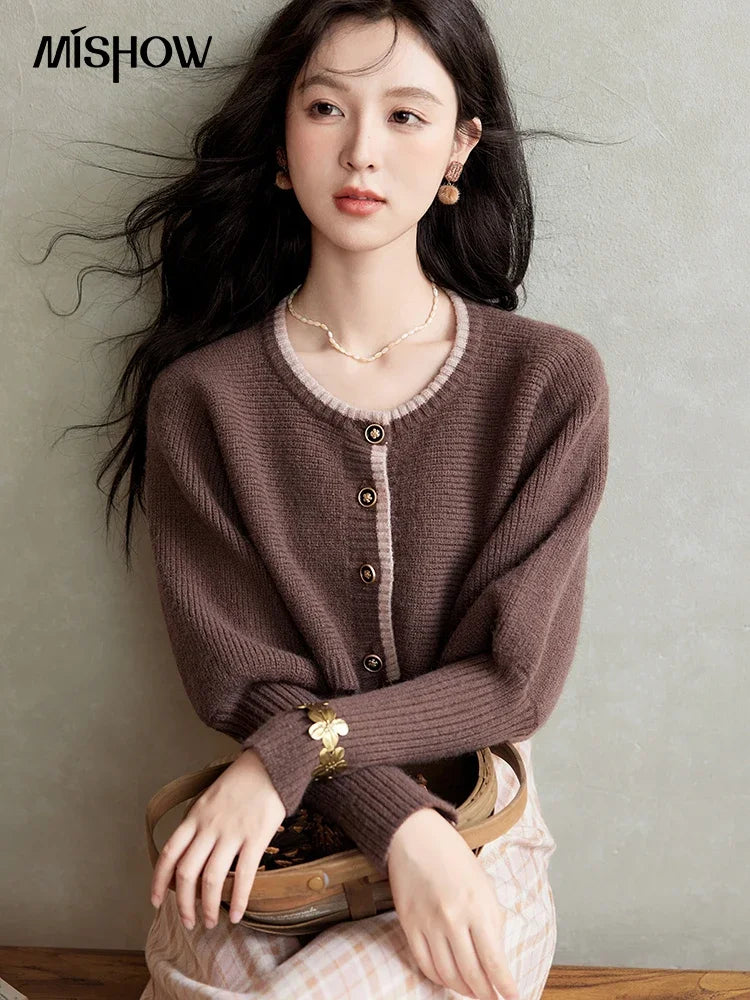 MISHOW French Vintage Dress O Neck Knitted Cardigan Separately Women Sweet Knitted Short Sweater Plaid Camisole Dress MXD43L2012