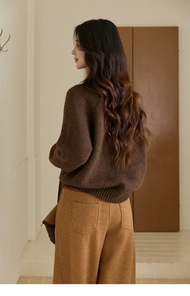 MISHOW Pear Pattern Jacquard Knitted Sweater Autumn Winter Crew Neck Loose Sweaters Wool Blend Warm Pullover Tops MXE94Z2959