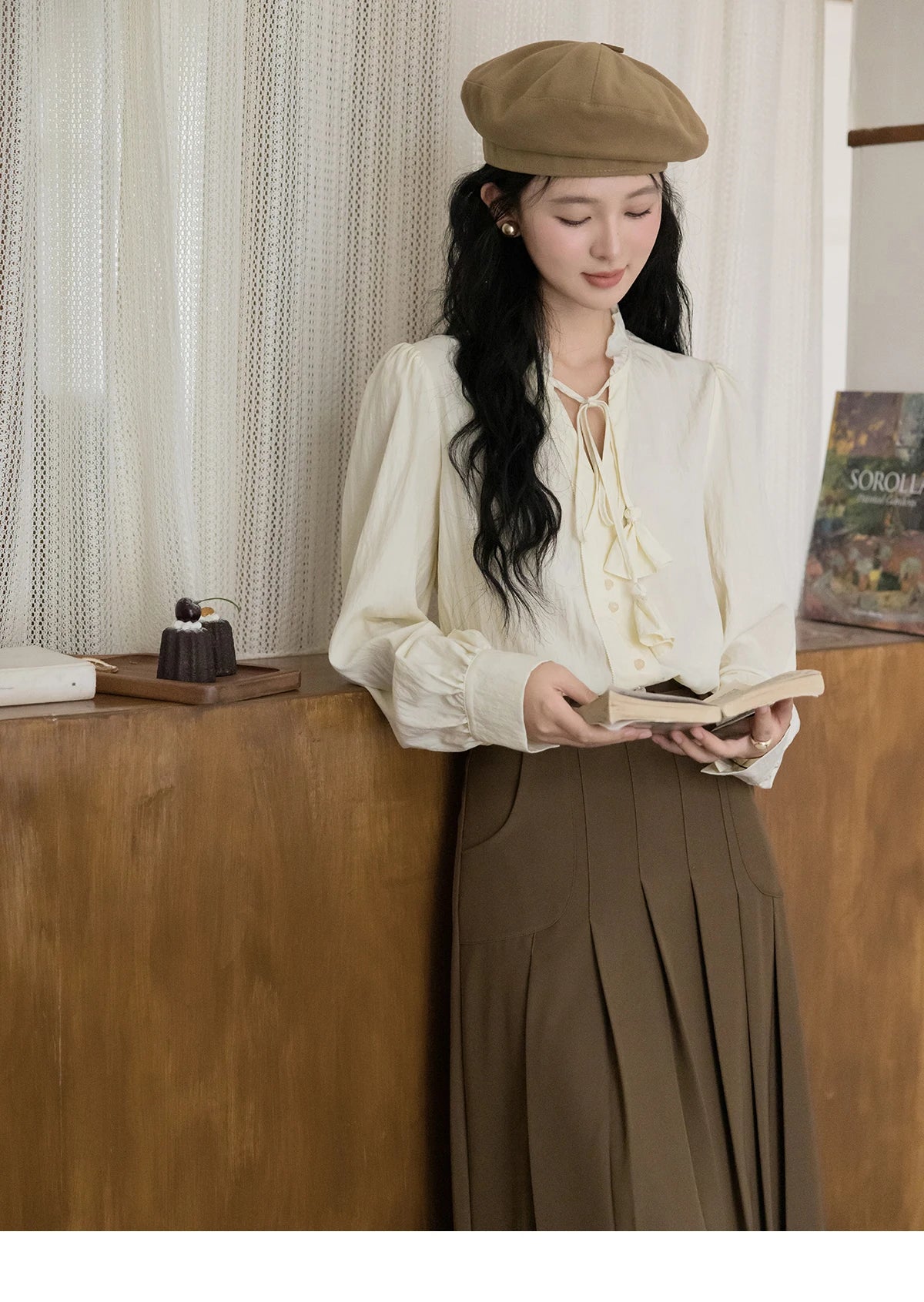 MISHOW Flower Bud Tie Lyocell Shirt for Women Autumn 2024 Temperament Solid Long Sleeve Pullover Tops Office Lady MXD42X1640