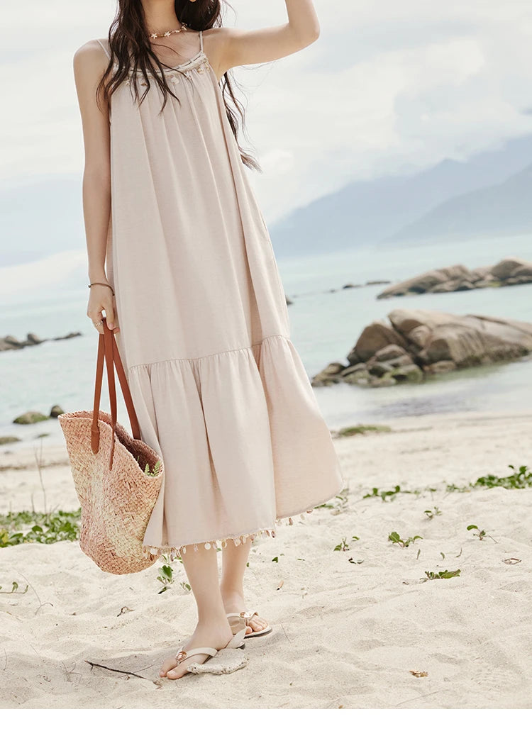 MISHOW Lotus Pink Camisole Dress for Women Summer 2025 Sleeveless Solid Shell Ribbon Dresses Female Fashion Shirring MXE33L2156