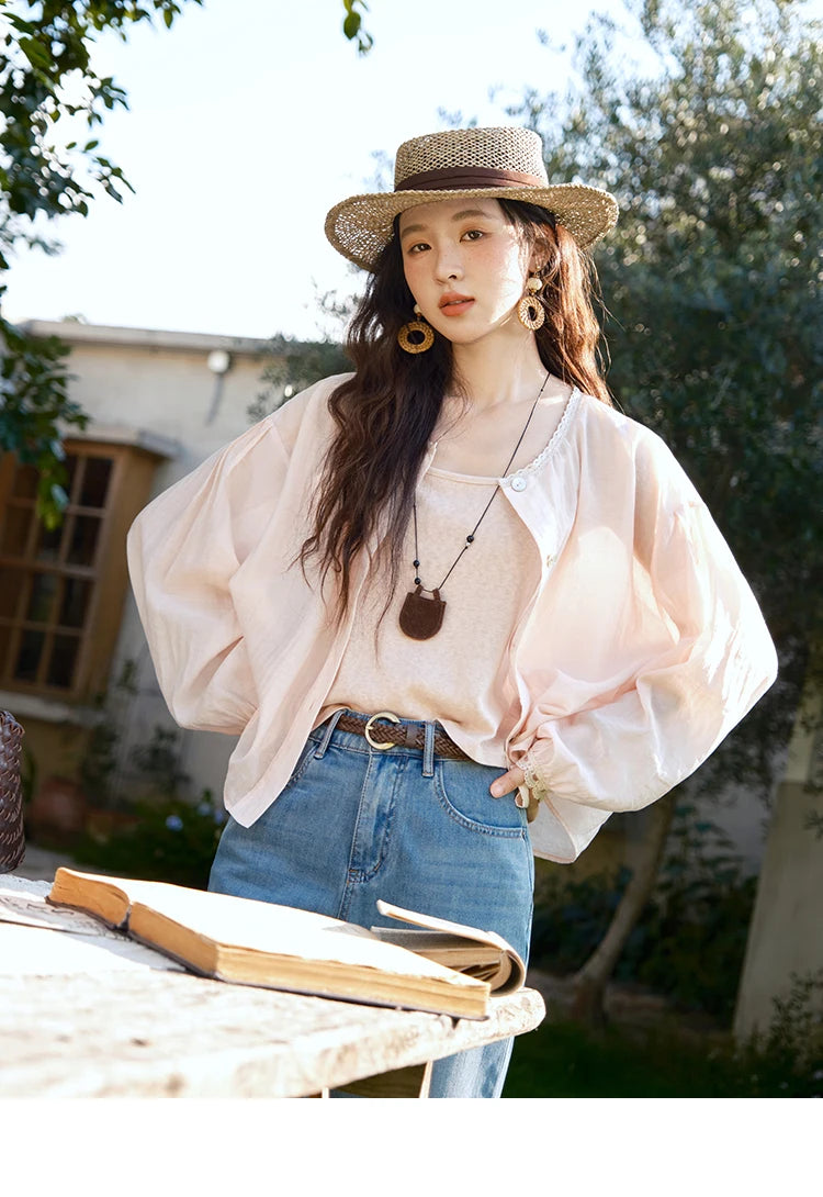 MISHOW Thin Shirt Set for Women 2025 Summer New Ladies Casual Tank Top Sunshade Button Shirt Stacked Two Piece Set MXE39T0689